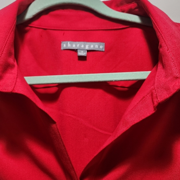 Sharagano dress women 14 RED Three-quarter sleeves Button front A-line - Picture 8 of 9